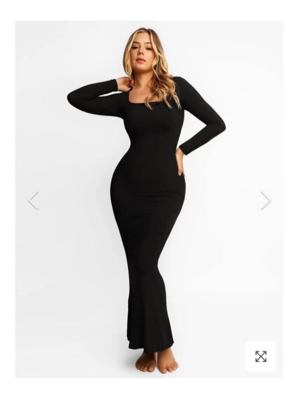 NWT Popilush Built-In Shapewear Maxi Dress Plus sz 3XL Black Square Neck